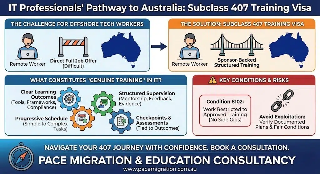 IT professionals pathway to Australia with 407 training visa infographic